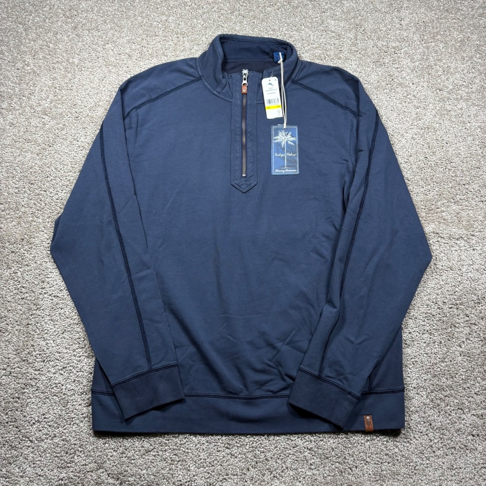 Tommy Bahama Ben and Terry Half Zip Pullover Ocean Deep Navy Blue Mens M